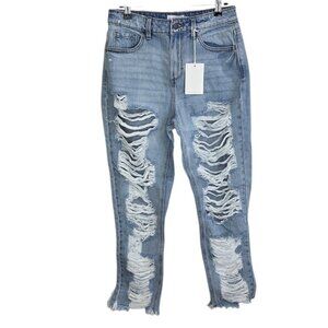 Fashion Nova Cello High Rise Straight Leg Distressed Jeans, Cotton, Size 3